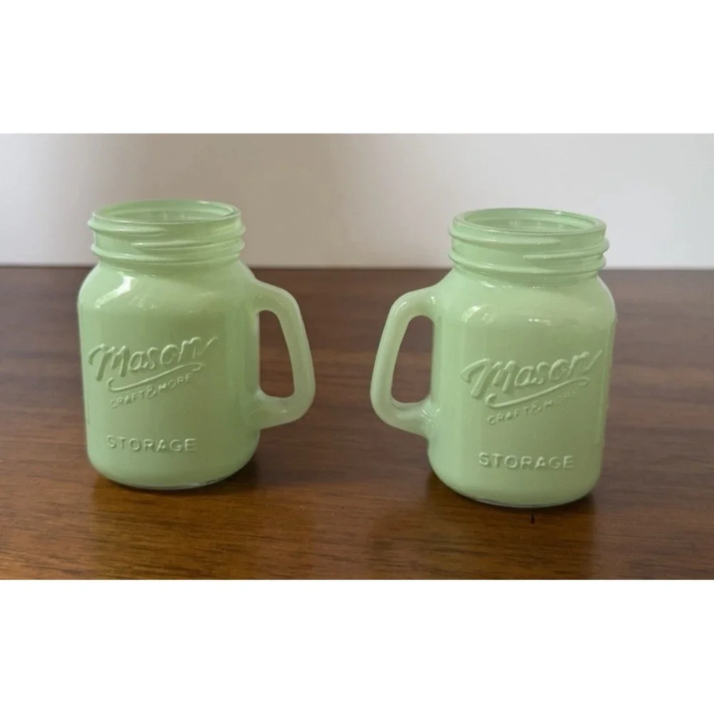 Mini Mason Glass Jar Mint Green Salt & Pepper Shakers No Lids